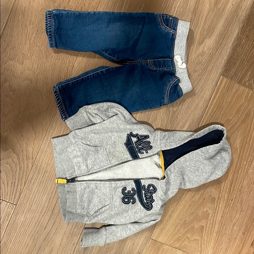 Gray and Blue Hoodie and Jeans Set